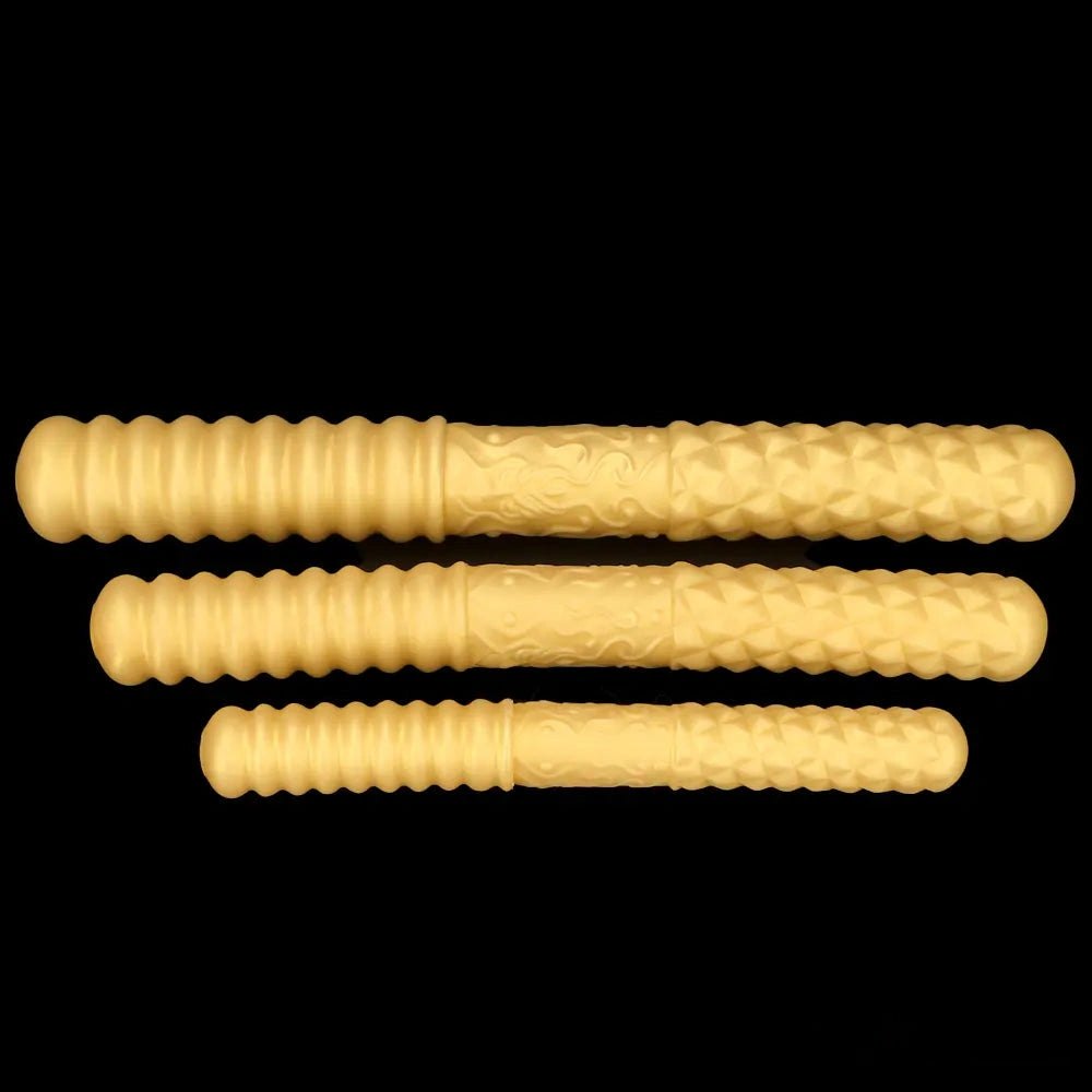 Gold ribbed double ended handheld dildo, photo 12