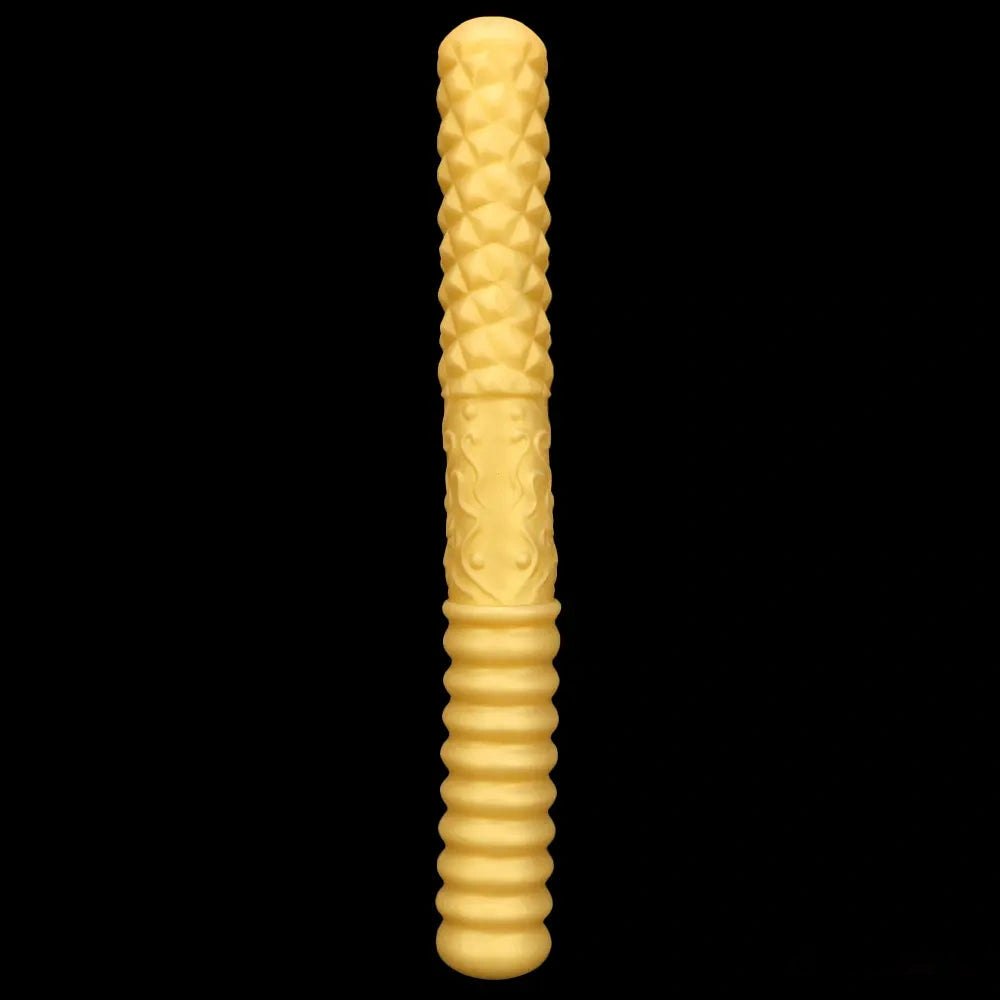 Gold ribbed double ended handheld dildo, photo 13