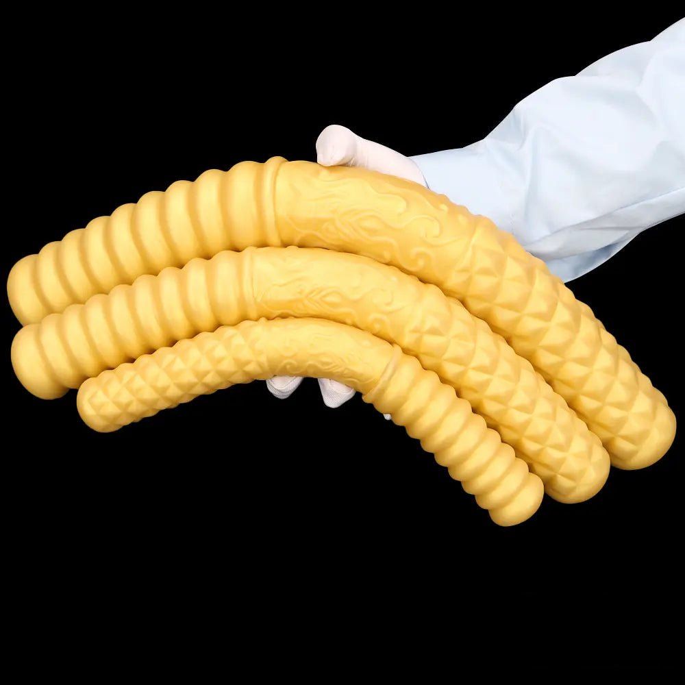 Gold ribbed double ended handheld dildo, photo 14