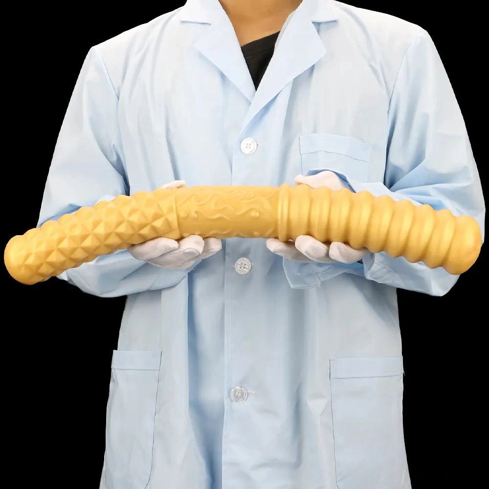 Gold ribbed double ended handheld dildo, photo 15