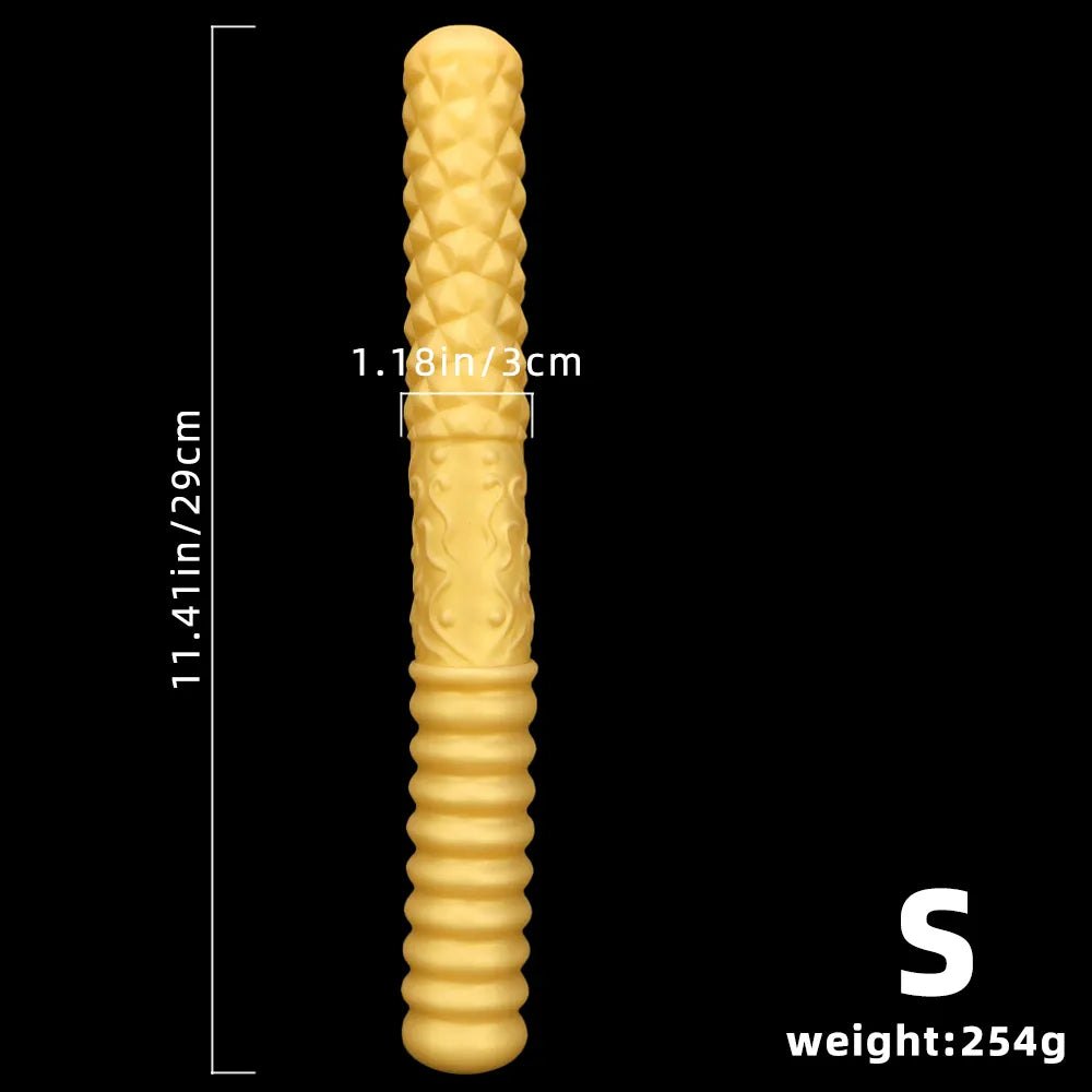 Gold ribbed double ended handheld dildo, photo 16
