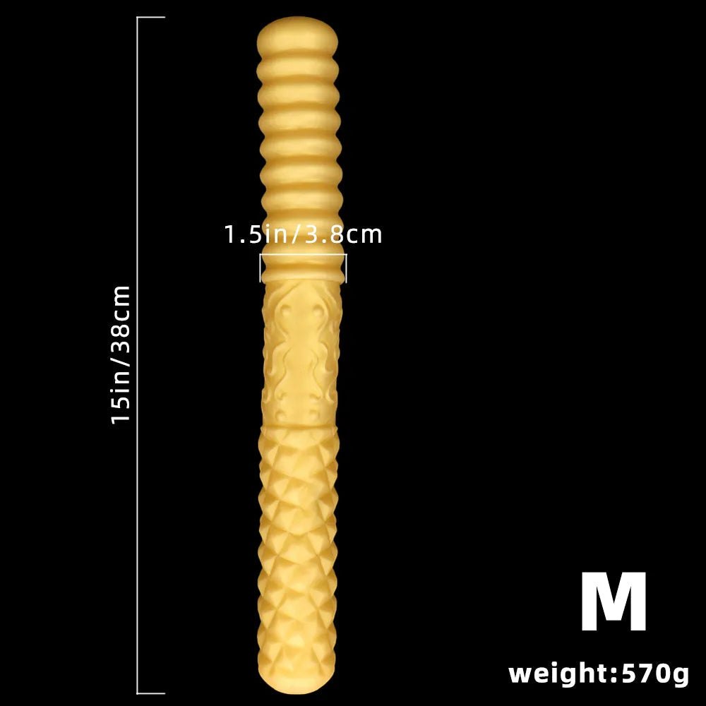 Gold ribbed double ended handheld dildo, photo 17