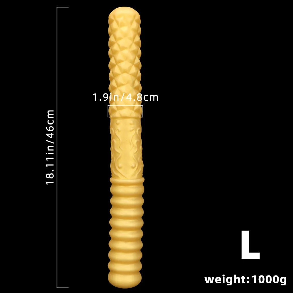 Gold ribbed double ended handheld dildo, photo 18