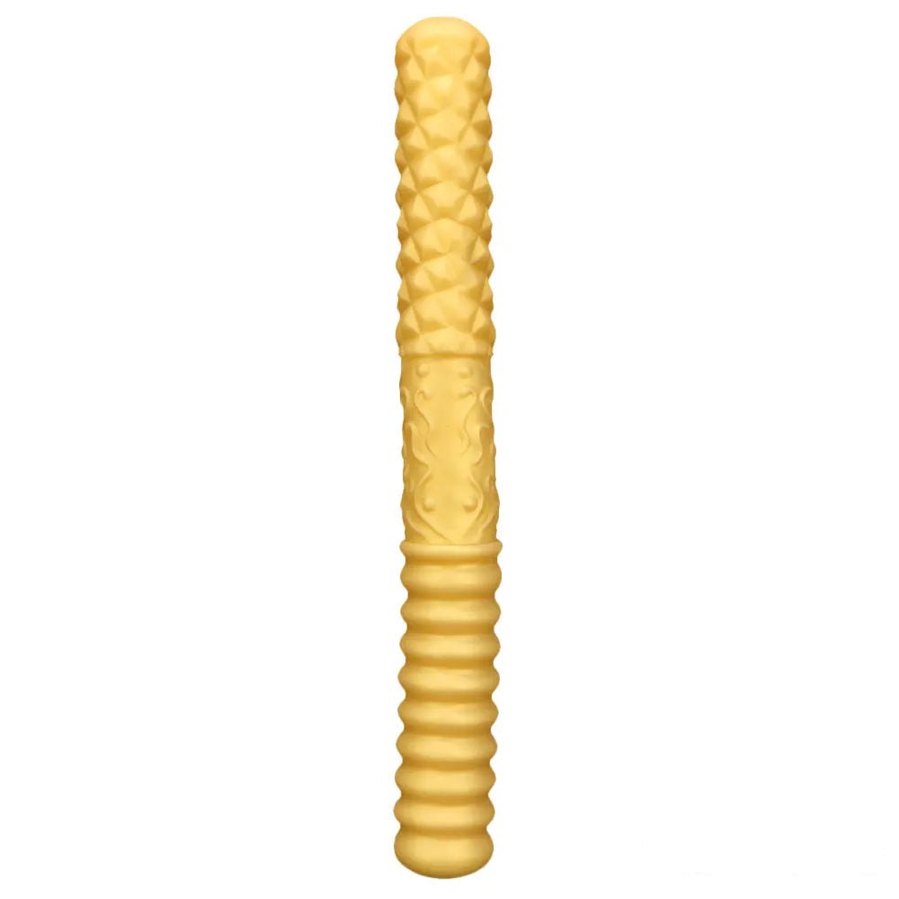 Gold ribbed double ended handheld dildo, photo 2