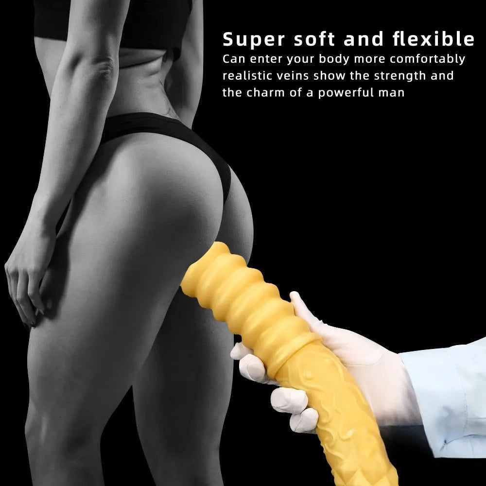 Gold ribbed double ended handheld dildo, photo 5