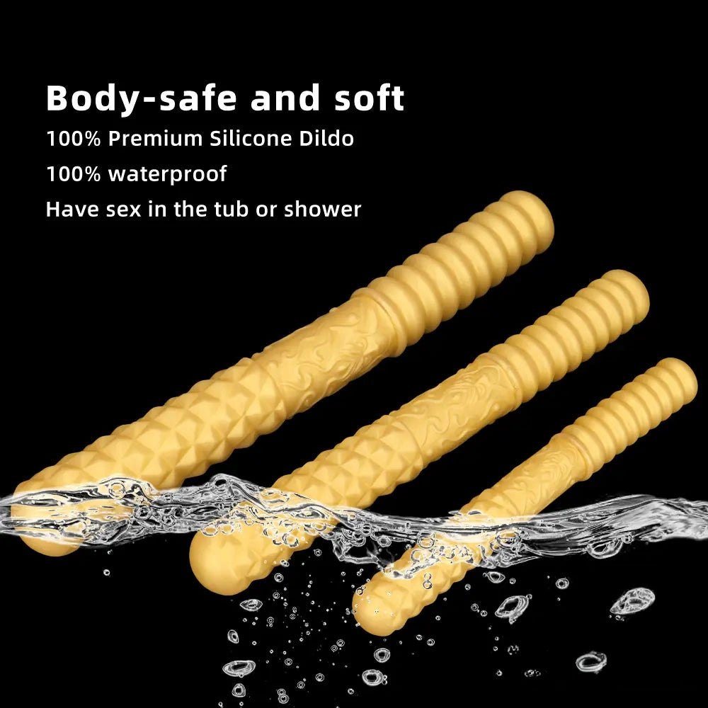 Gold ribbed double ended handheld dildo, photo 6