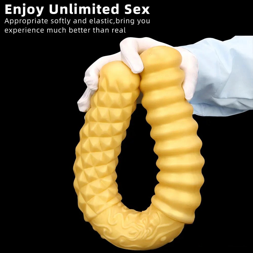 Gold ribbed double ended handheld dildo, photo 7