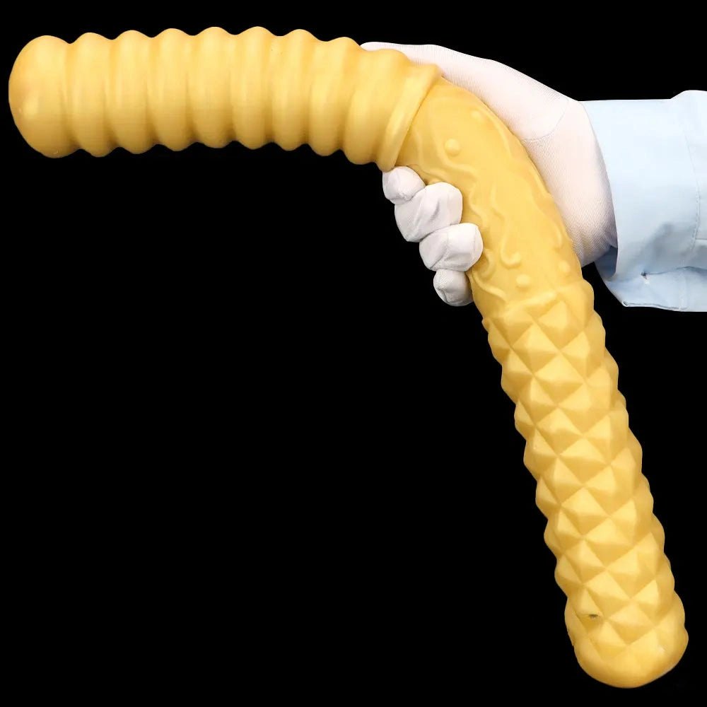 Gold ribbed double ended handheld dildo, photo 8