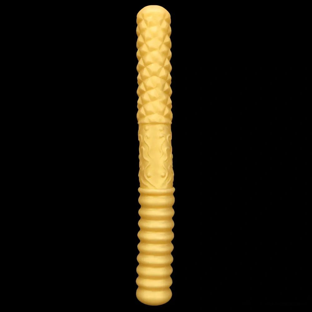 Gold ribbed double ended handheld dildo, photo 9