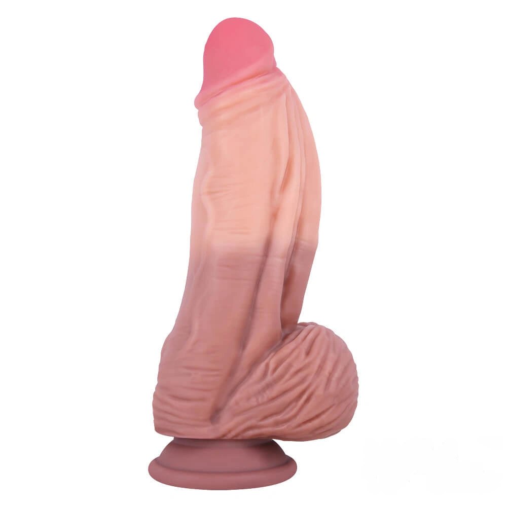 Brown dual tone realistic silicone dildo with suction cup base