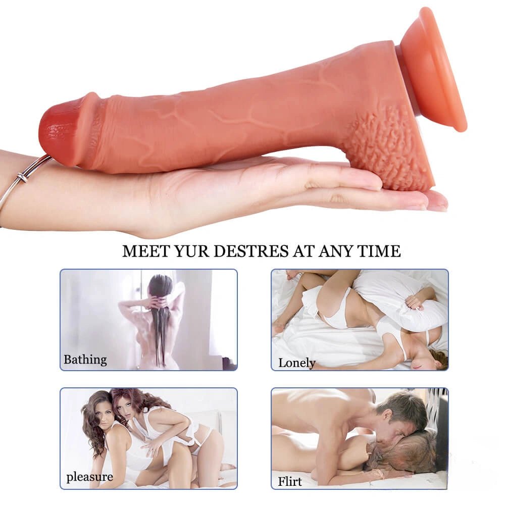 Flesh-tone dual layer silicone suction dildo, photo 10