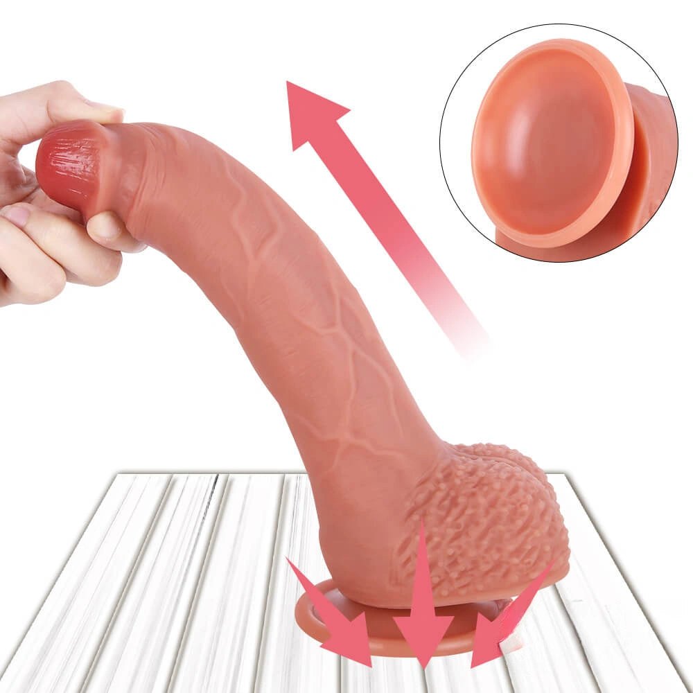 Flesh-tone dual layer silicone suction dildo, photo 5