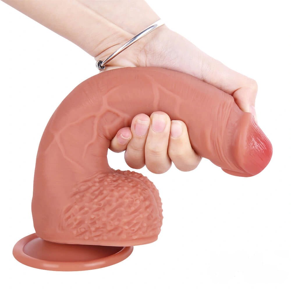 Flesh-tone dual layer silicone suction dildo, photo 6