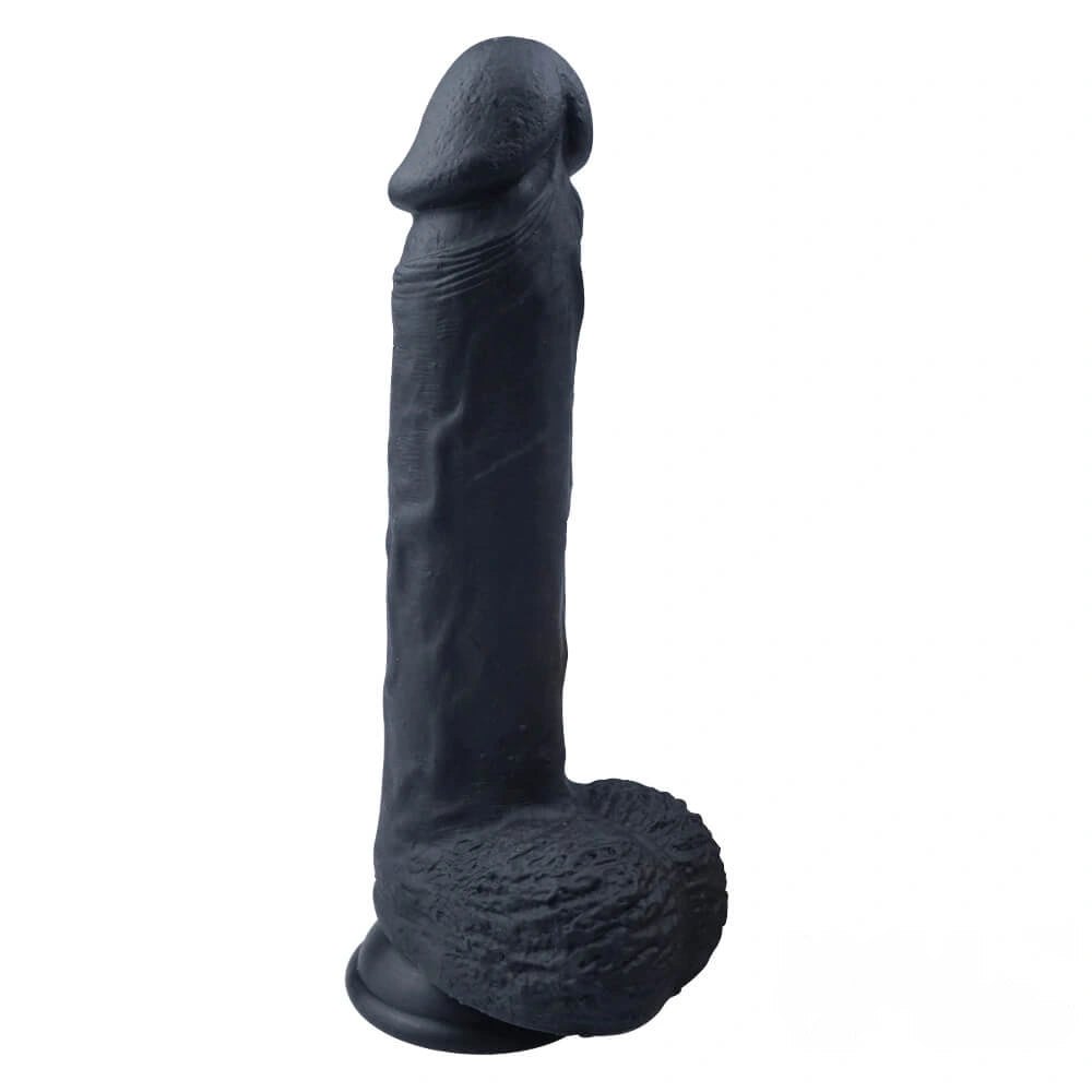 Black realistic suction cup dildo with veined shaft