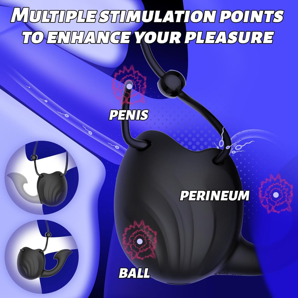 Black 3-in-1 vibrating cock ring, photo 2