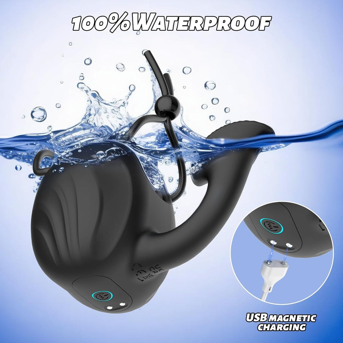 Black 3-in-1 vibrating cock ring, photo 6