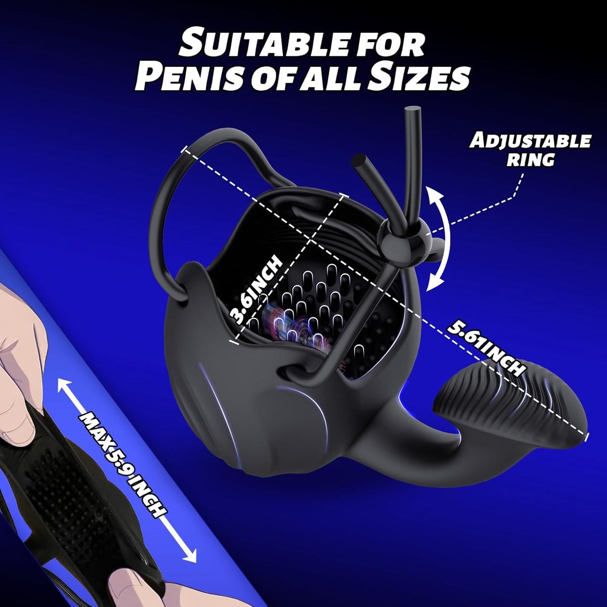 Black 3-in-1 vibrating cock ring, photo 7