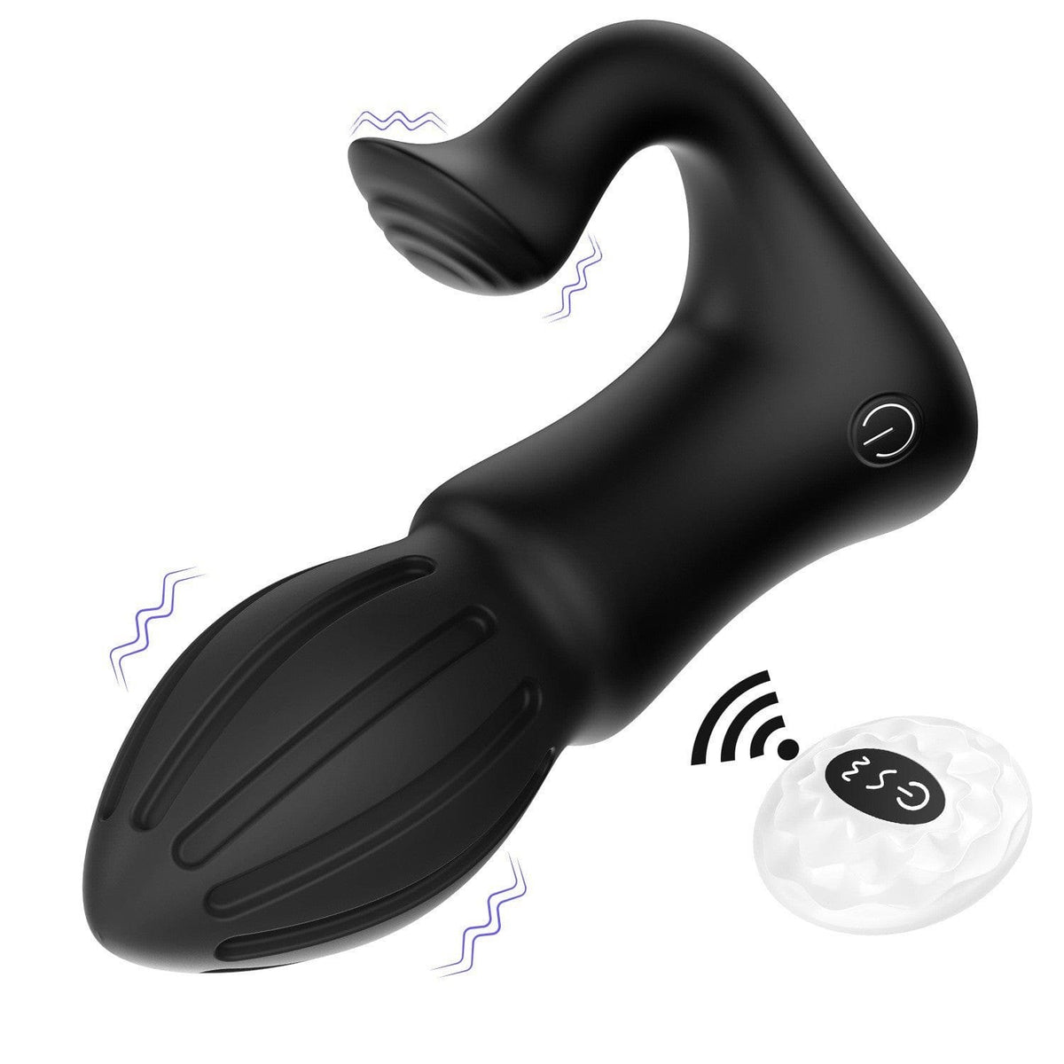 Black Curved prostate massager with external arm