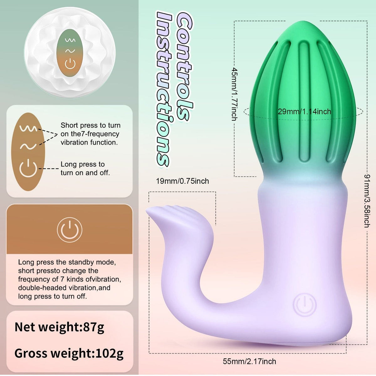 Curved prostate massager with external arm, photo 10