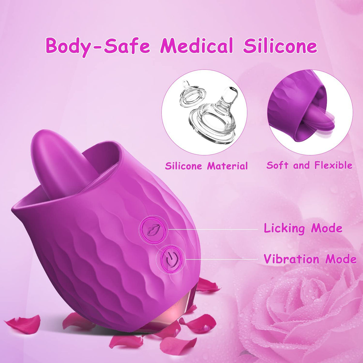Silicone rose licking and vibration toy, photo 6