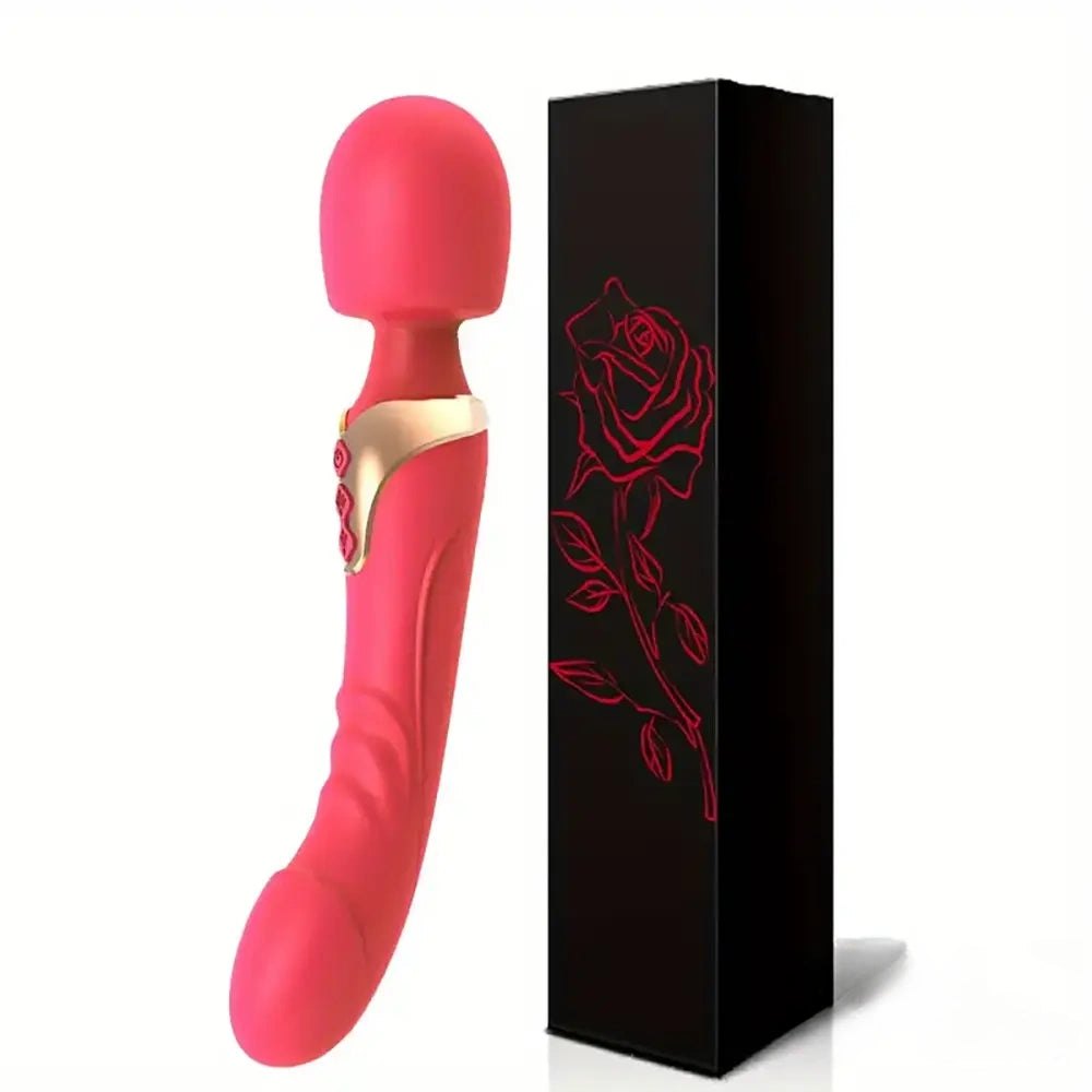 Pink silicone dual motor wand massager with curved tip