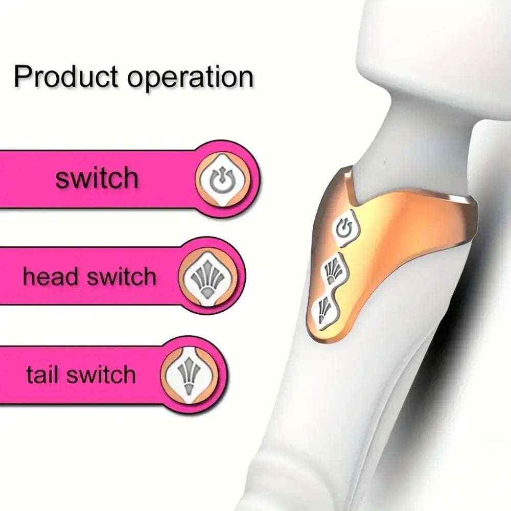 Silicone dual motor wand massager with curved tip, photo 3