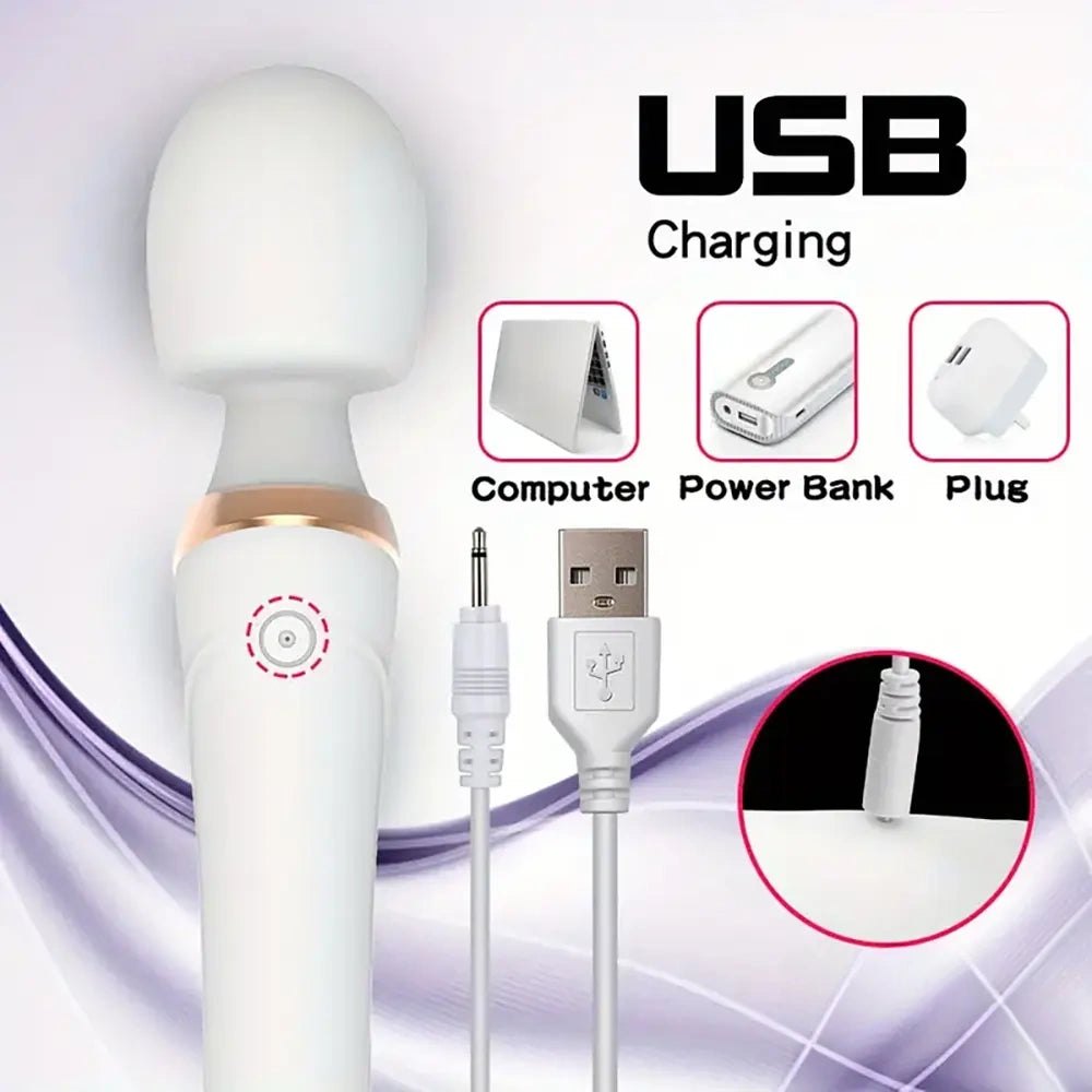 Silicone dual motor wand massager with curved tip, photo 8