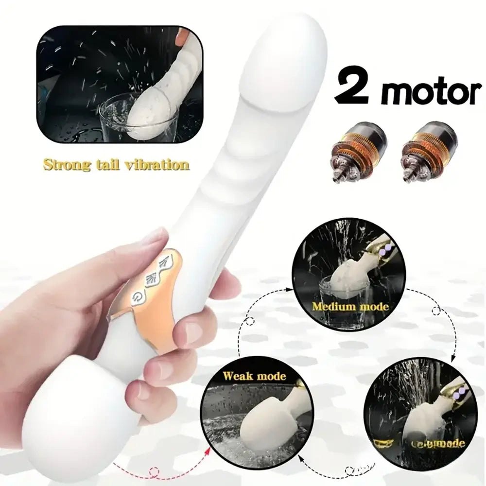 Silicone dual motor wand massager with curved tip, photo 9
