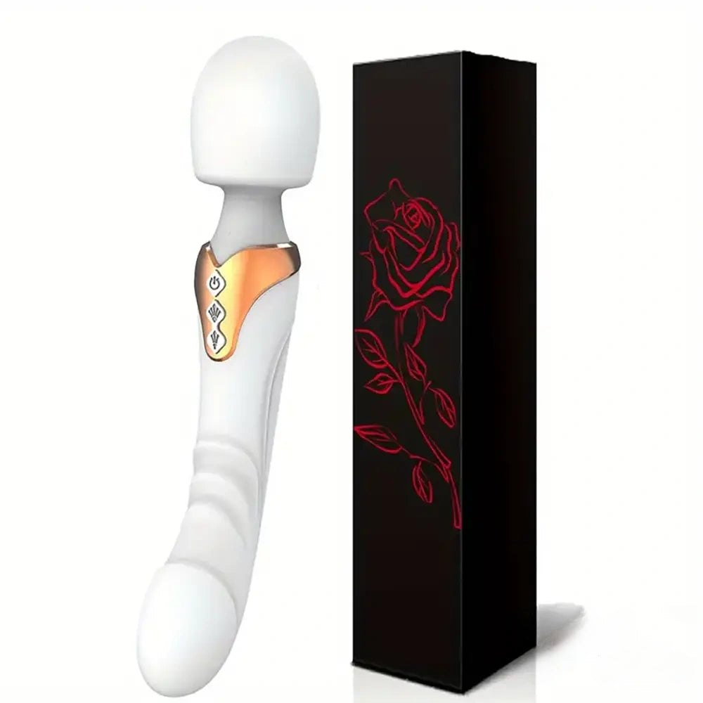 White silicone dual motor wand massager with curved tip