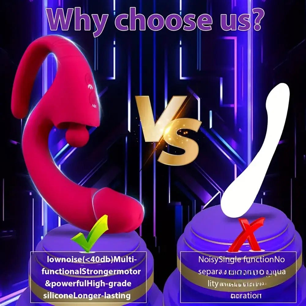 Red silicone vibrating dildo with external arm, photo 3
