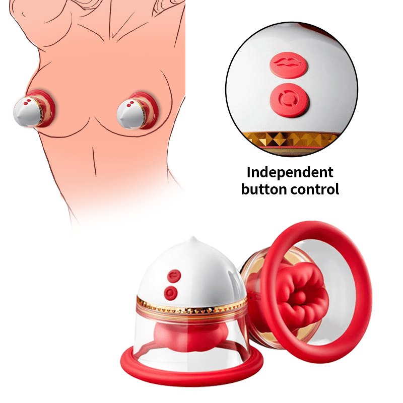 Red silicone dual nipple suction massager cups, photo 2
