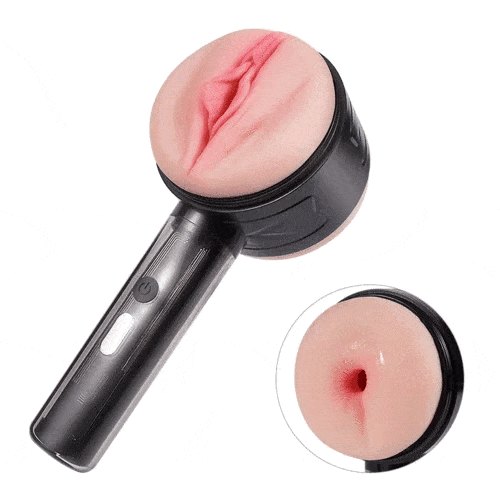 Black dual opening handheld male masturbator, photo 1