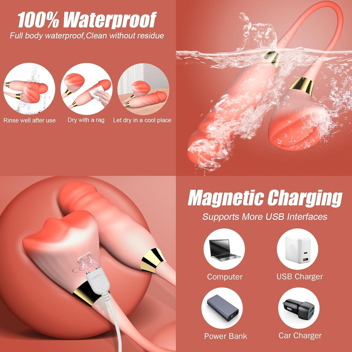 Orange silicone dual-probe clit and g-spot vibrator, photo 5