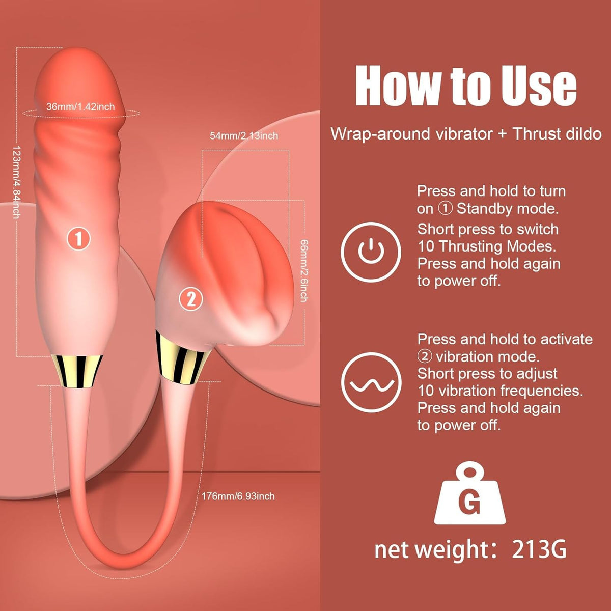 Orange silicone dual-probe clit and g-spot vibrator, photo 6
