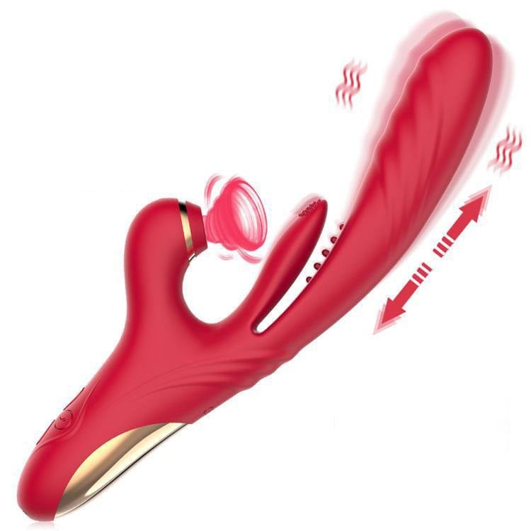 Red dual stimulation clitoral suction vibrator