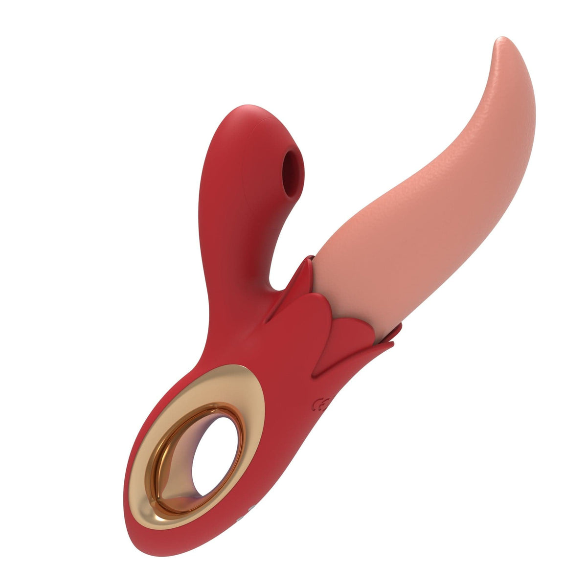 Red dual suction and tongue-licking vibrator with finger loop, photo 2