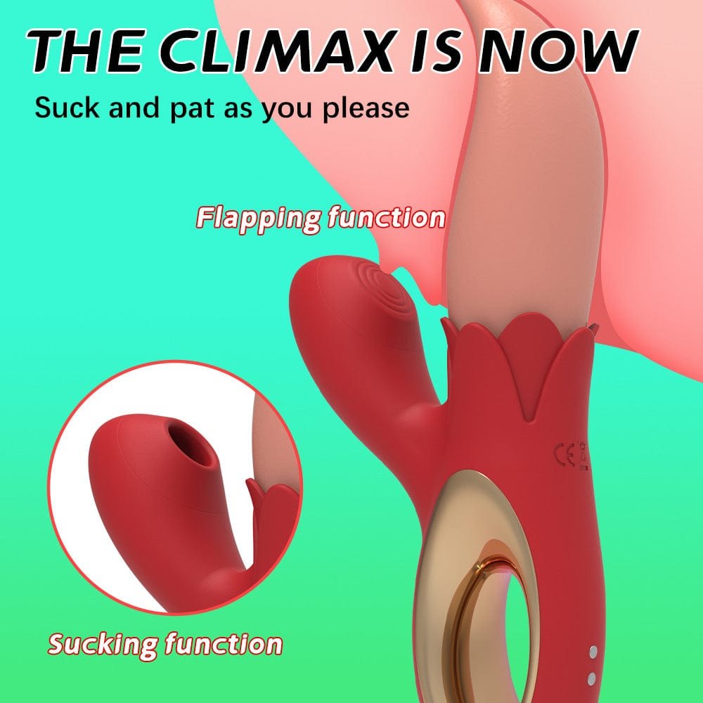 Red dual suction and tongue-licking vibrator with finger loop, photo 3