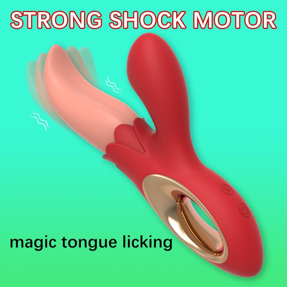 Red dual suction and tongue-licking vibrator with finger loop, photo 4
