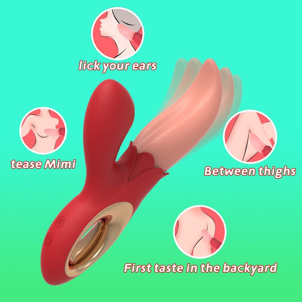 Red dual suction and tongue-licking vibrator with finger loop, photo 6