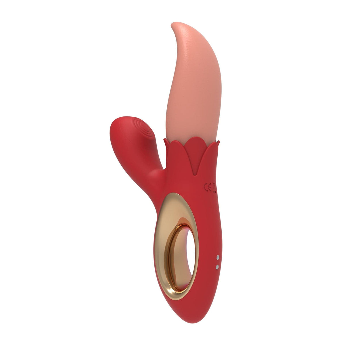 Red dual suction and tongue-licking vibrator with finger loop, photo 7