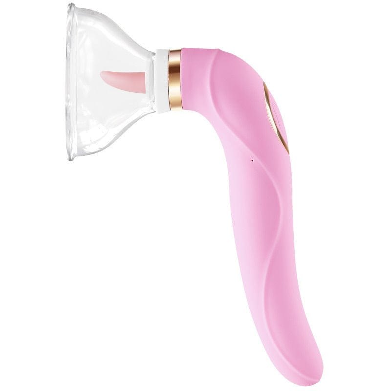 Pink clitoral suction vibrator with tongue-licking arm
