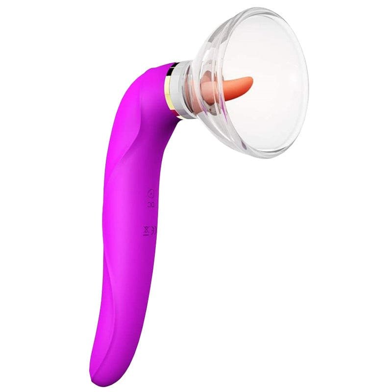 Purple clitoral suction vibrator with tongue-licking arm