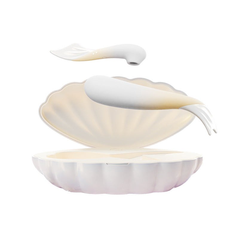White shell-shaped suction and g-spot vibrator set, photo 1