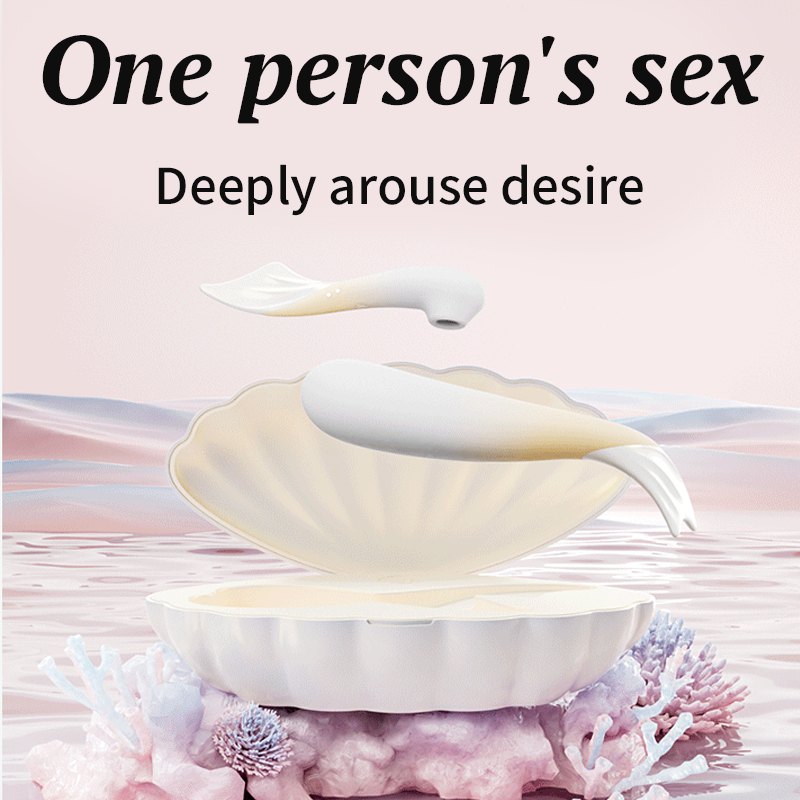 White shell-shaped suction and g-spot vibrator set, photo 2