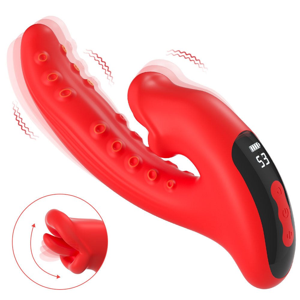Red dual tongue licking rabbit vibrator, photo 1