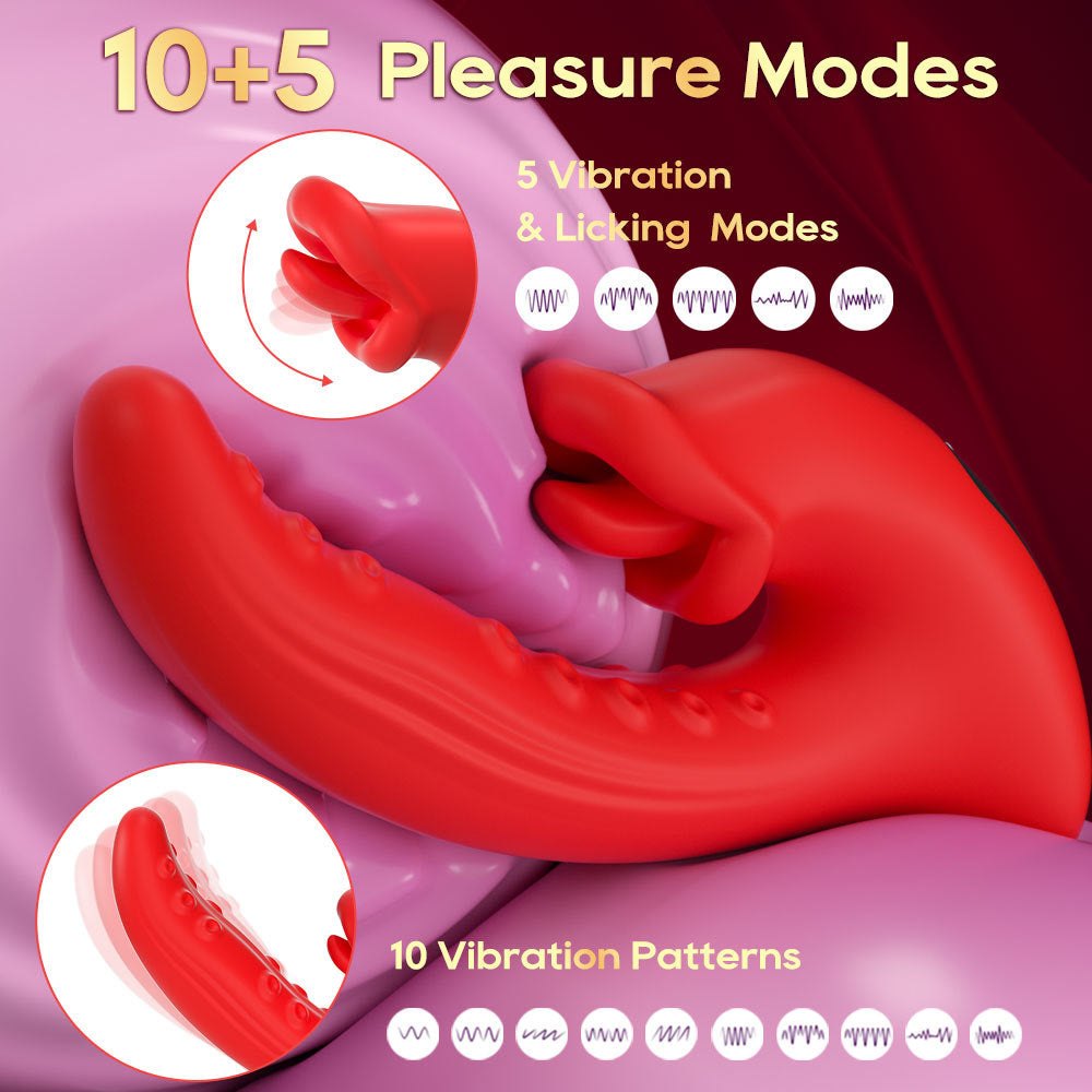 Red dual tongue licking rabbit vibrator, photo 2