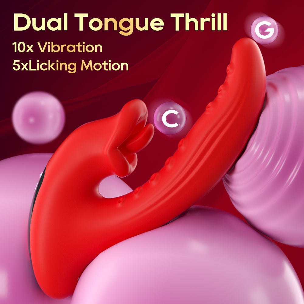Red dual tongue licking rabbit vibrator, photo 3