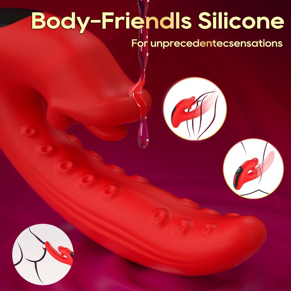 Red dual tongue licking rabbit vibrator, photo 5