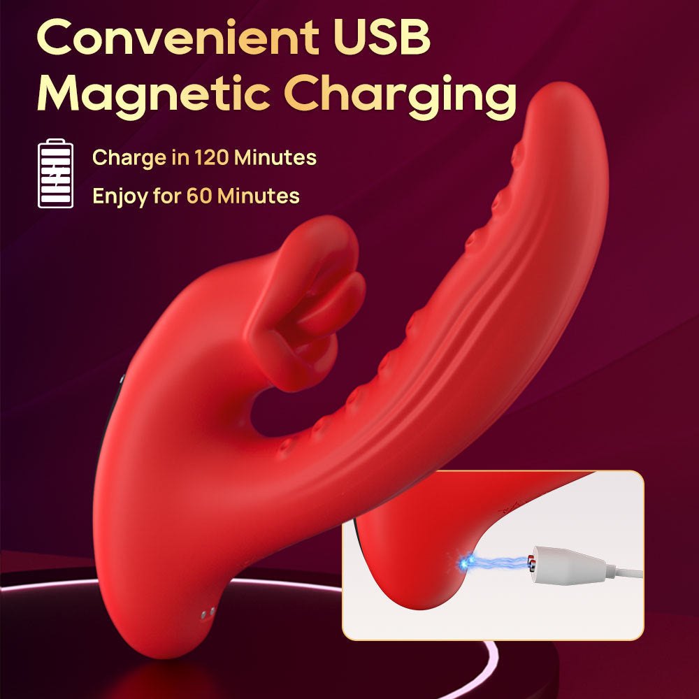 Red dual tongue licking rabbit vibrator, photo 7