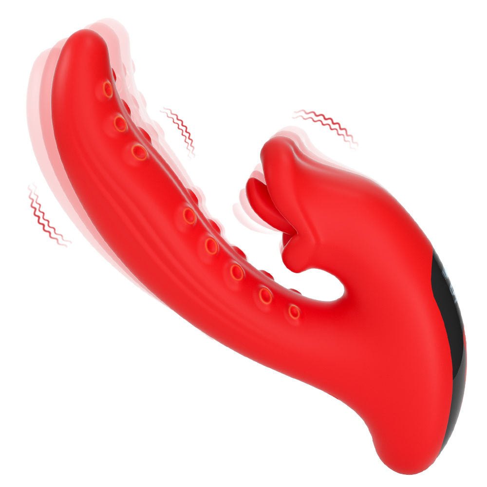 Red dual tongue licking rabbit vibrator, photo 9